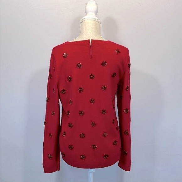 Talbots Tinsel-Dot Bateau Neck Sweater Red Size Medium Lambswool Blend Holiday - Picture 3 of 13